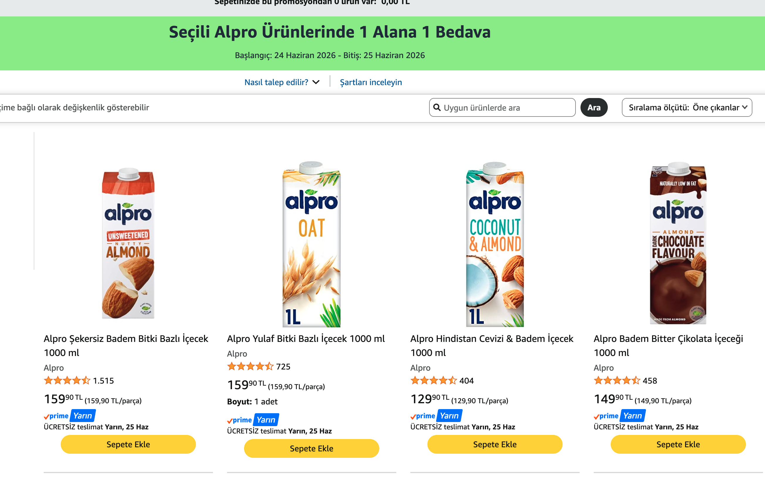 Amazon: Seçili Alpro Ürünlerinde 1 Alana 1 Bedava promosyon - Görsel 1